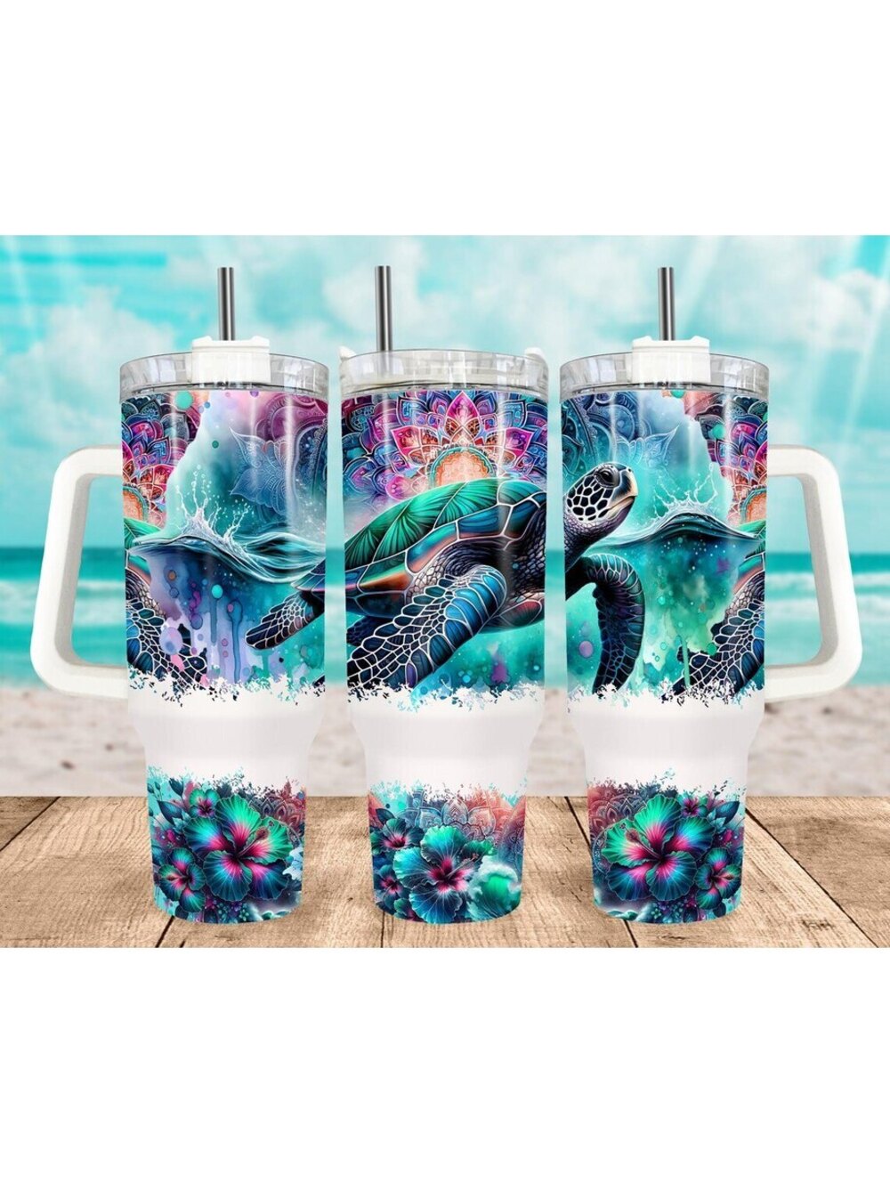 40oz Stainless Steel Tumbler with Sea Turtle Design